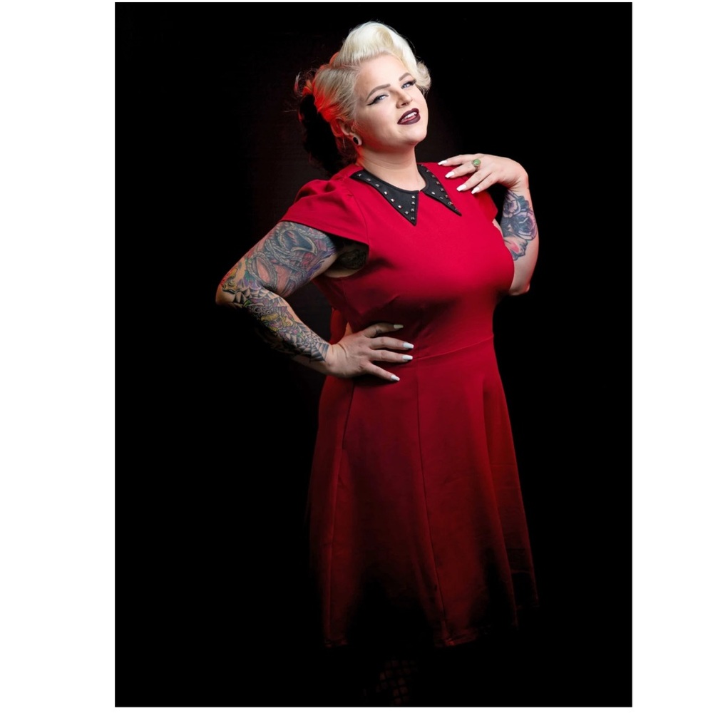 Excellent used condition Sourpuss STUD COLLAR DRESS RED in size XL - Picture 4 of 14